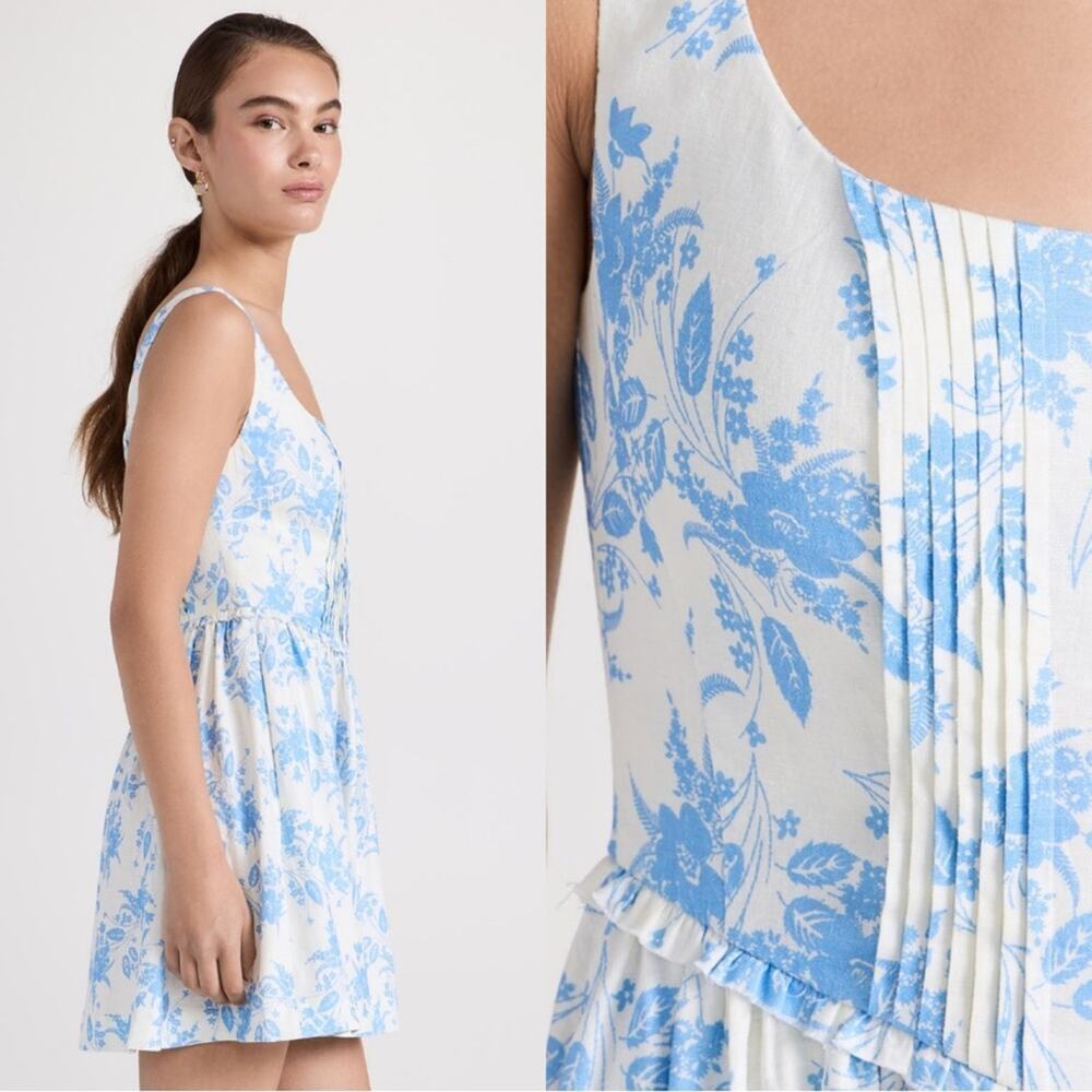 LOVESHACKFANCY Linen Dress Blue Floral Feminine | Coastal Chic Hamptons Preppy 6 - Picture 11 of 13